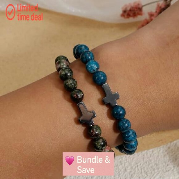 9-Piece Cross Beaded Bracelet Set with Inspirational Cards, 7-Inch Stretch Fit - Picture 8 of 8